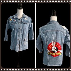 ❤️HOST PICK❤️ Looney Tunes Distressed Kids Jean Jacket-Size 140/64